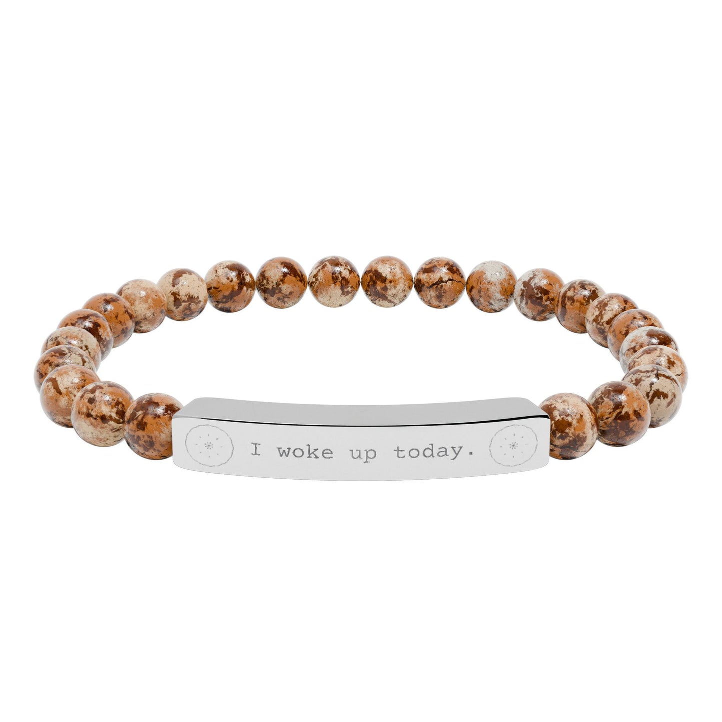 Engraved Natural Stone Stretch Bar Bracelet — I WOKE UP TODAY Beaded Gratitude Jewelry