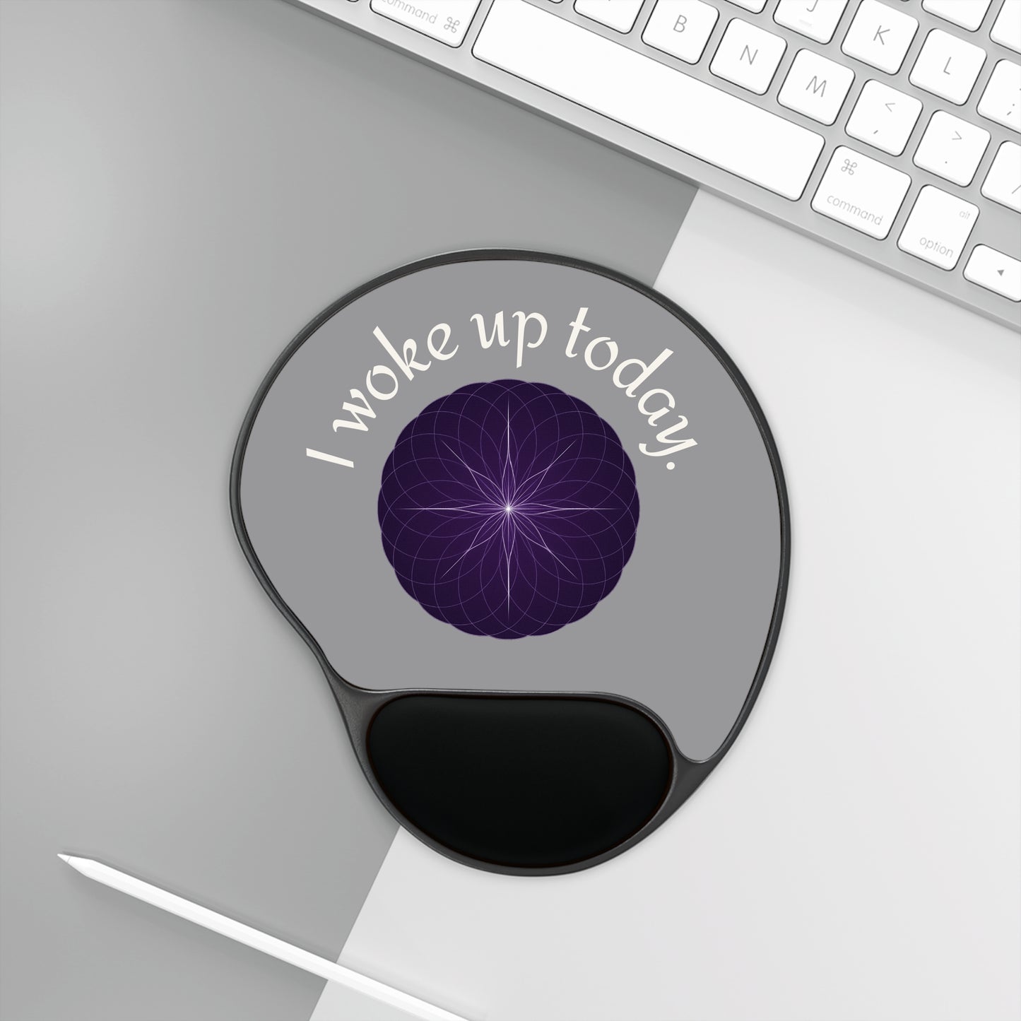 I Woke Up Today Gratitude- Motivational- Mouse Pad with Wrist Rest — Motivational Desk Mousepad, Grey & Purple