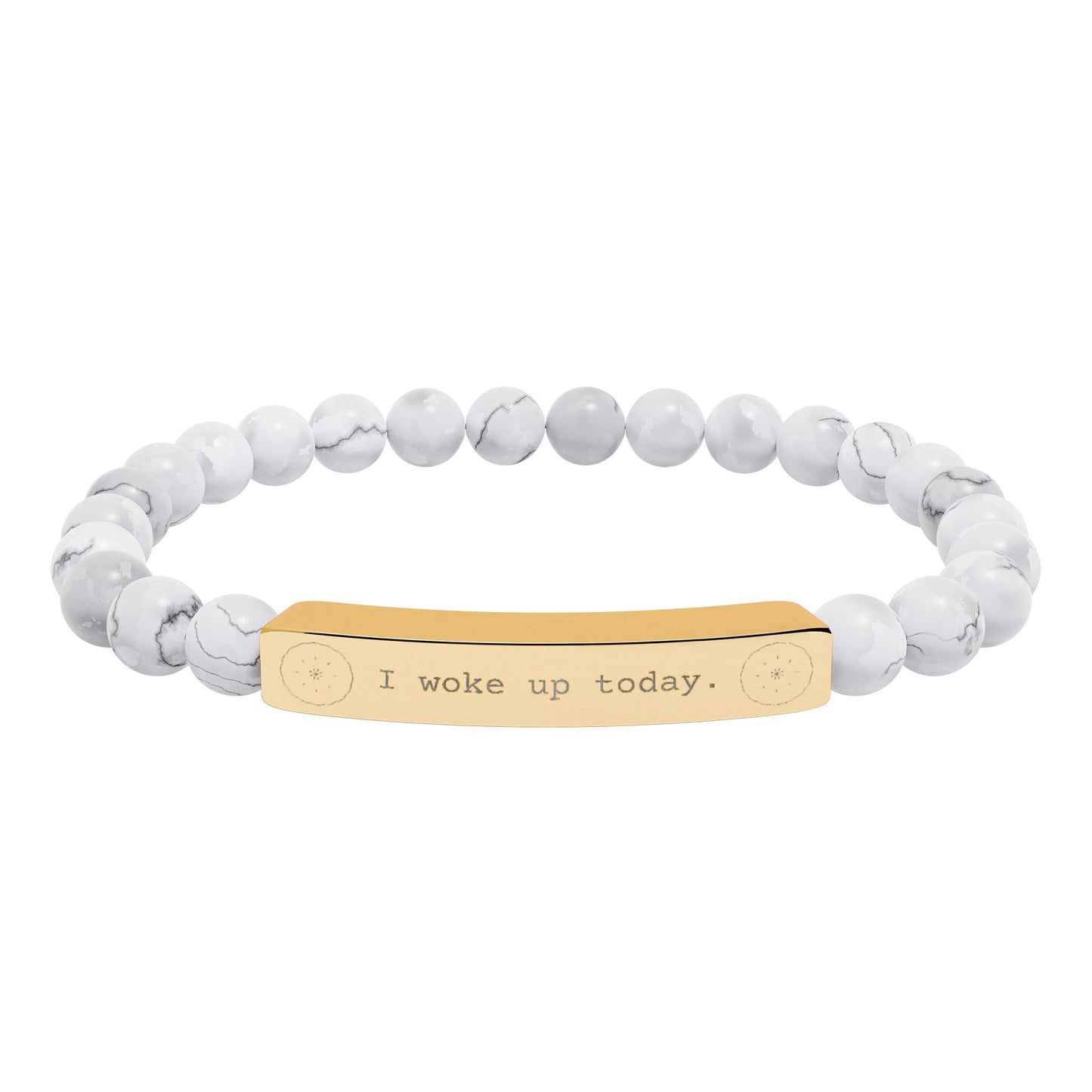 Engraved Natural Stone Stretch Bar Bracelet — I WOKE UP TODAY Beaded Gratitude Jewelry