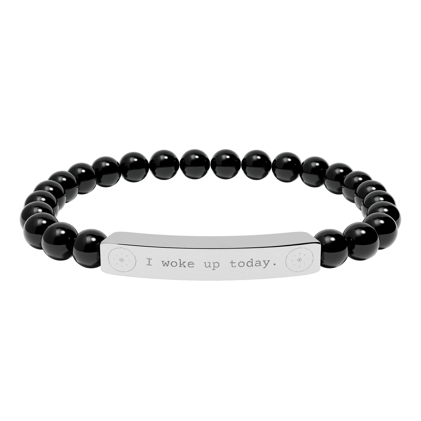 Engraved Natural Stone Stretch Bar Bracelet — I WOKE UP TODAY Beaded Gratitude Jewelry