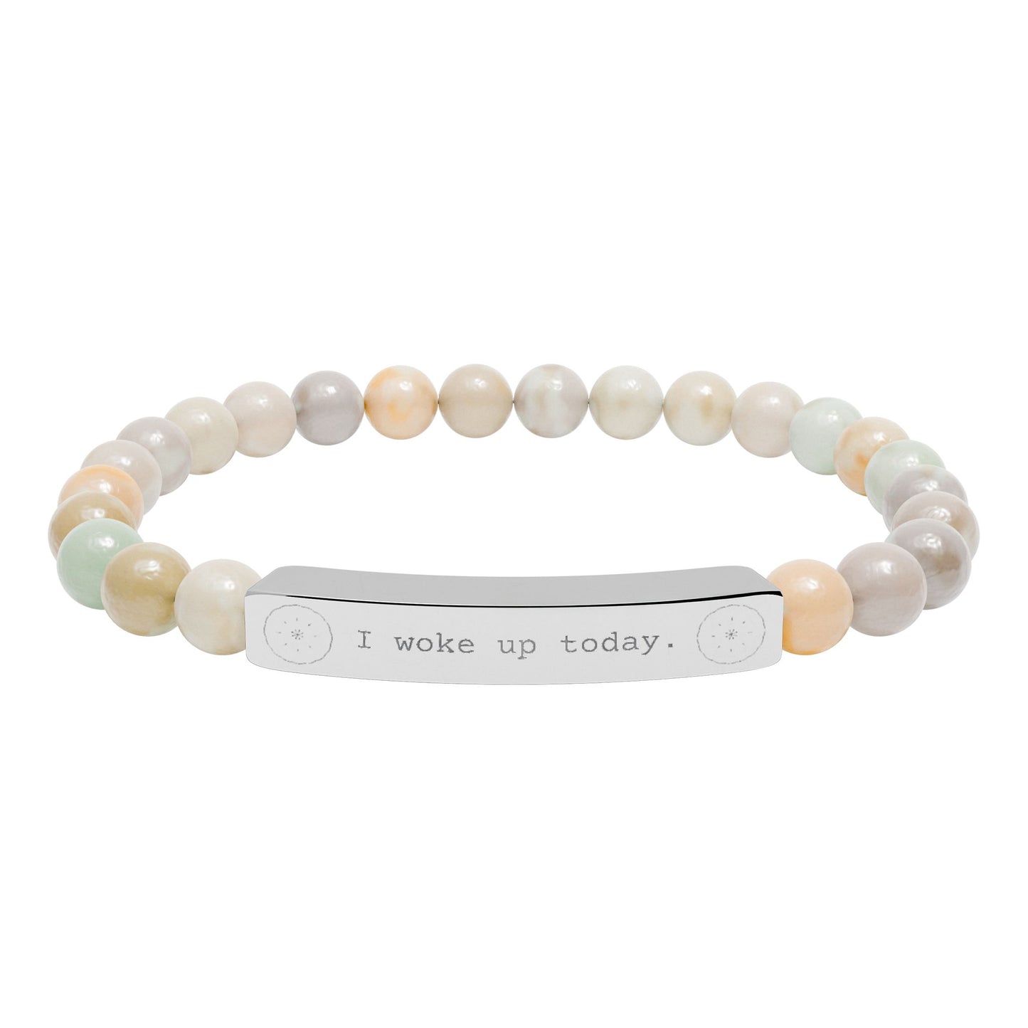 Engraved Natural Stone Stretch Bar Bracelet — I WOKE UP TODAY Beaded Gratitude Jewelry