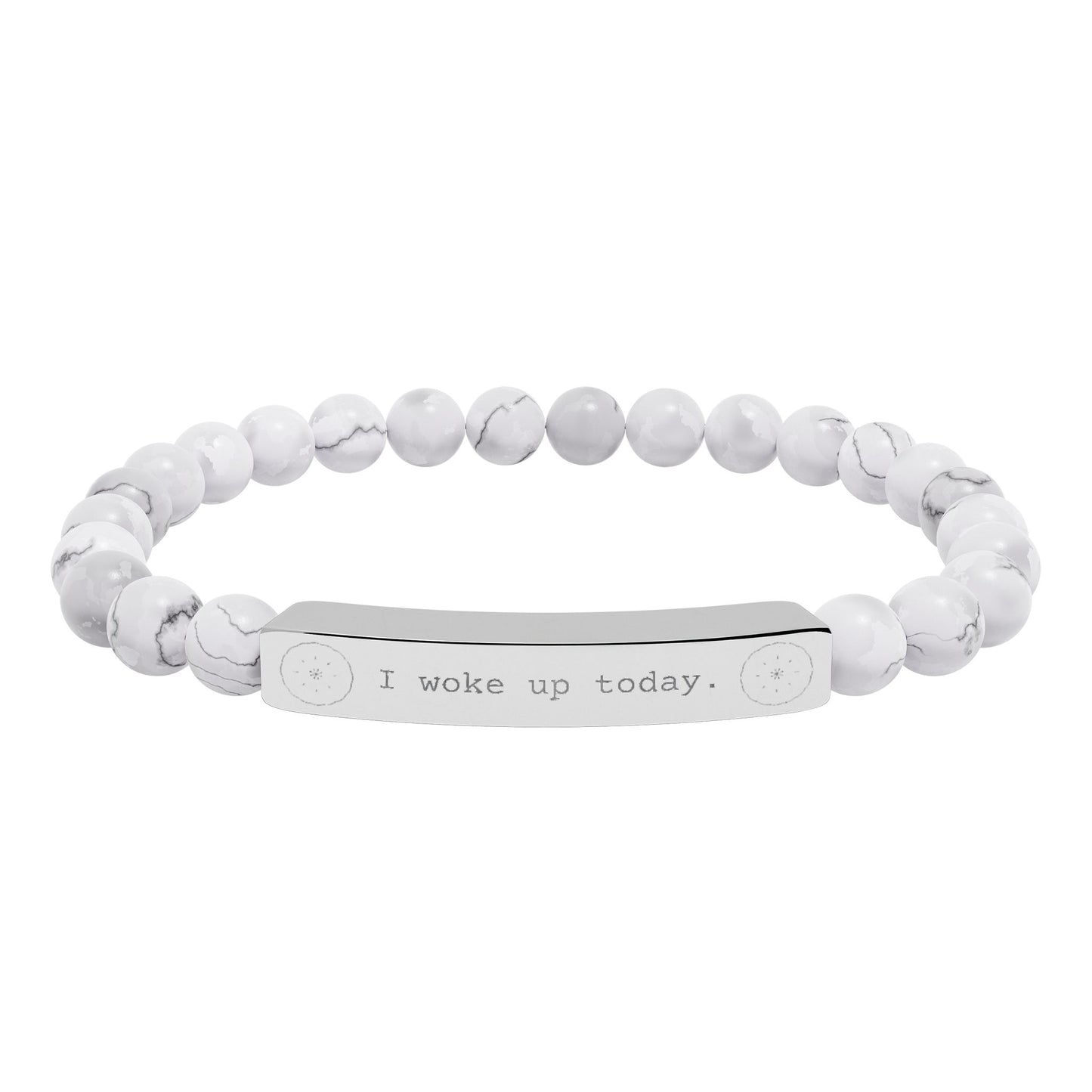 Engraved Natural Stone Stretch Bar Bracelet — I WOKE UP TODAY Beaded Gratitude Jewelry