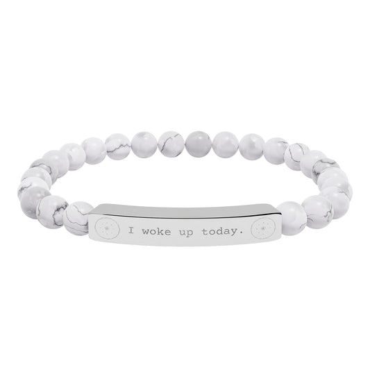 Engraved Natural Stone Stretch Bar Bracelet — I WOKE UP TODAY Beaded Gratitude Jewelry