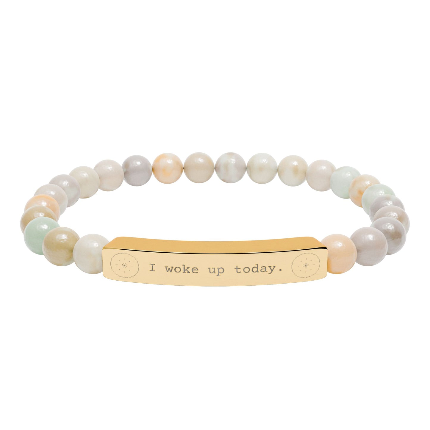 Engraved Natural Stone Stretch Bar Bracelet — I WOKE UP TODAY Beaded Gratitude Jewelry