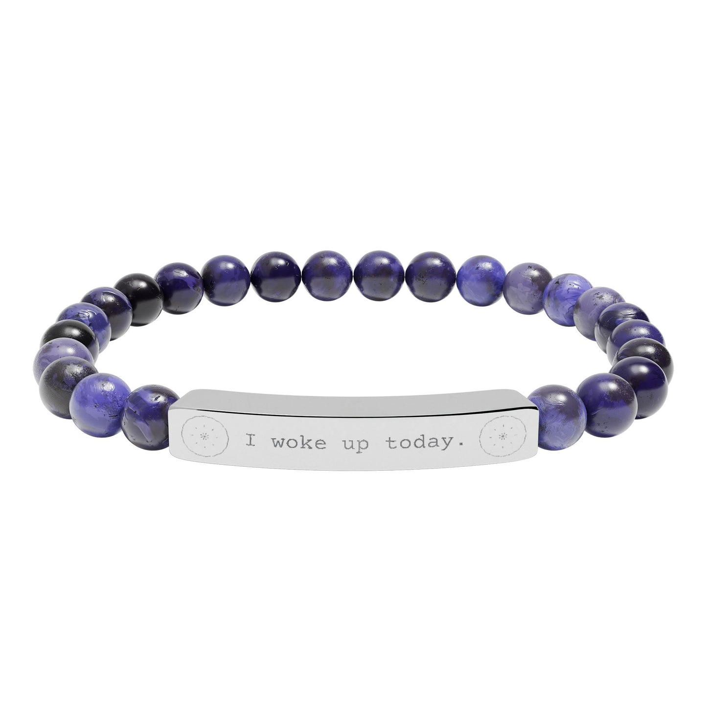 Engraved Natural Stone Stretch Bar Bracelet — I WOKE UP TODAY Beaded Gratitude Jewelry