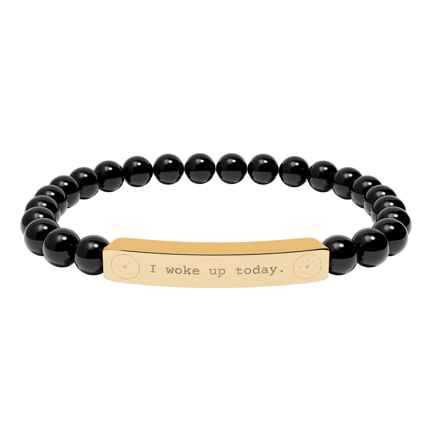 Engraved Natural Stone Stretch Bar Bracelet — I WOKE UP TODAY Beaded Gratitude Jewelry