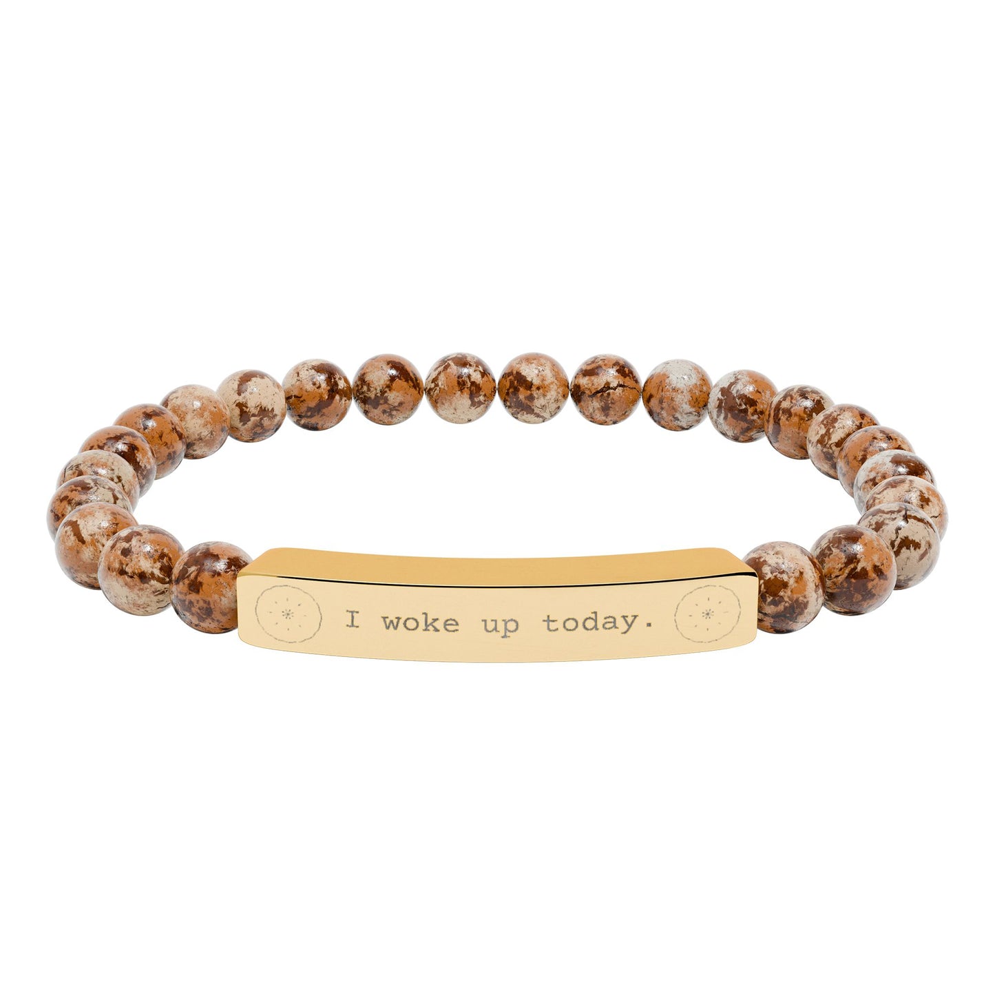 Engraved Natural Stone Stretch Bar Bracelet — I WOKE UP TODAY Beaded Gratitude Jewelry