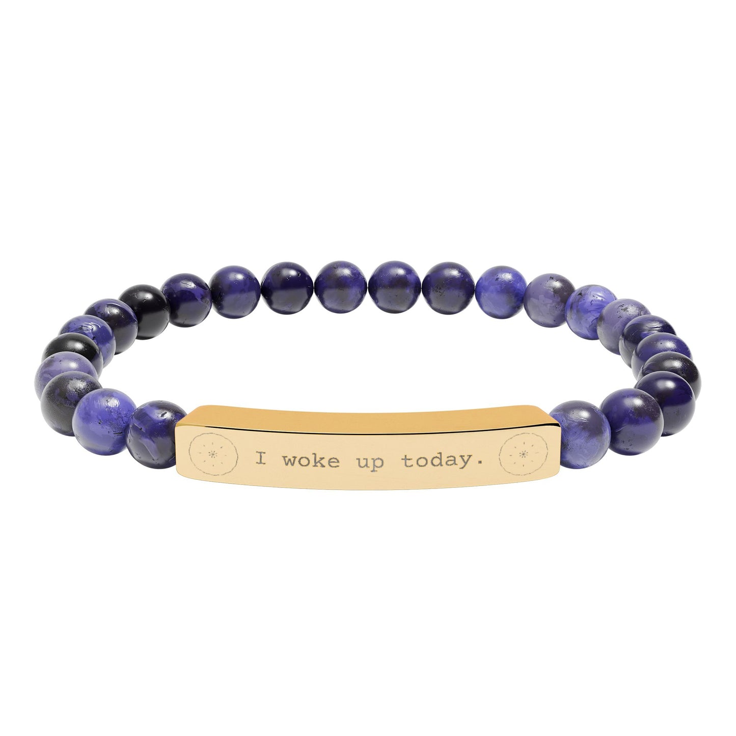 Engraved Natural Stone Stretch Bar Bracelet — I WOKE UP TODAY Beaded Gratitude Jewelry
