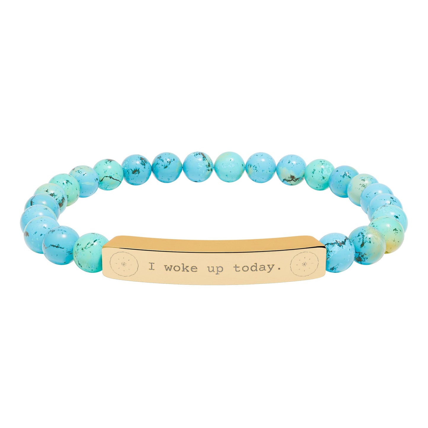 Engraved Natural Stone Stretch Bar Bracelet — I WOKE UP TODAY Beaded Gratitude Jewelry