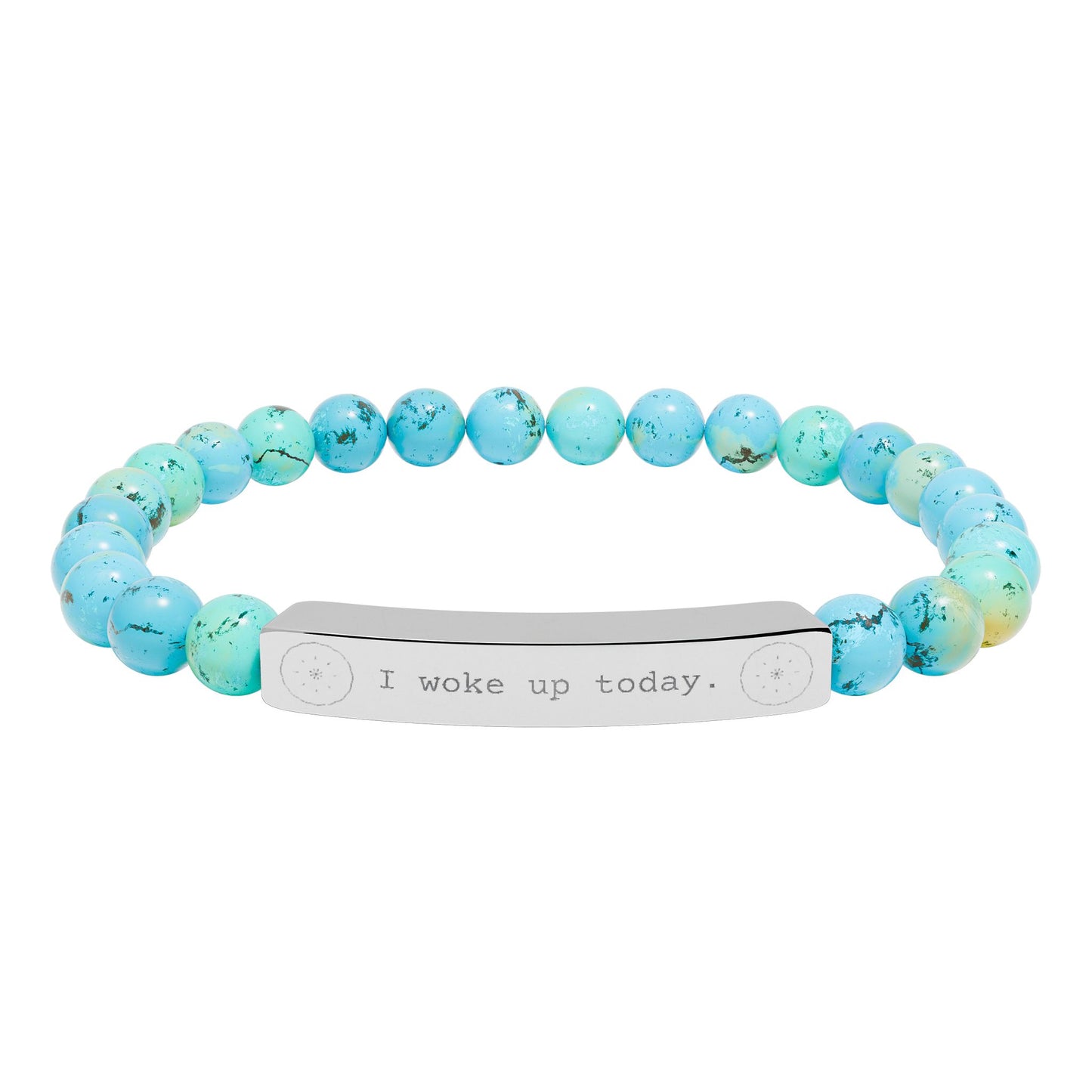 Engraved Natural Stone Stretch Bar Bracelet — I WOKE UP TODAY Beaded Gratitude Jewelry